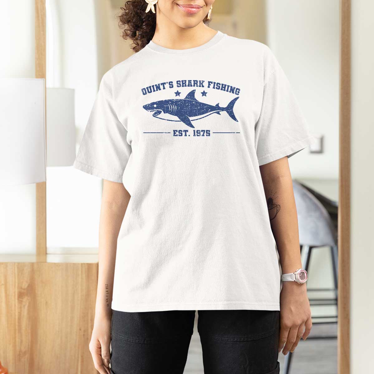 Retro Fisher Birthday T Shirt For Women Vintage Quints Shark Fishing 1975 - Wonder Print Shop