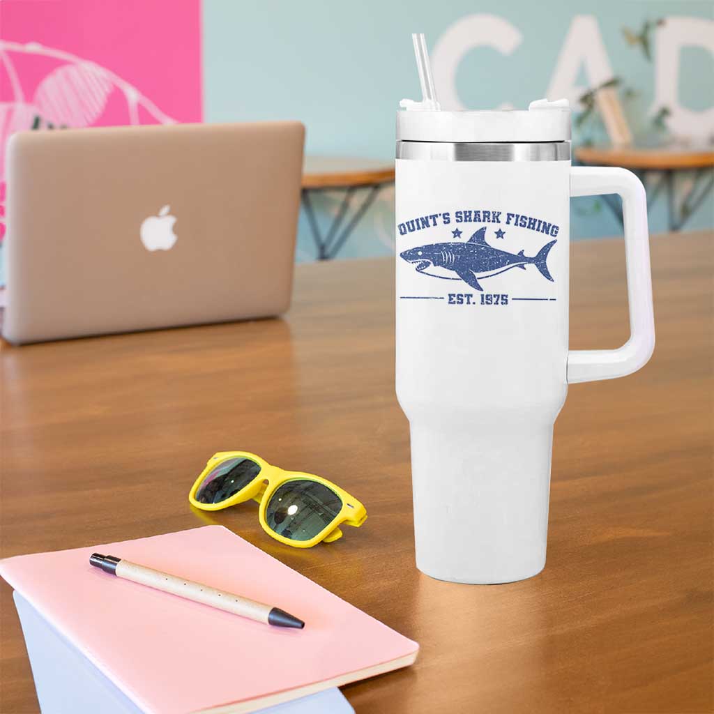 Retro Fisher Birthday Tumbler With Handle Vintage Quints Shark Fishing 1975 - Wonder Print Shop