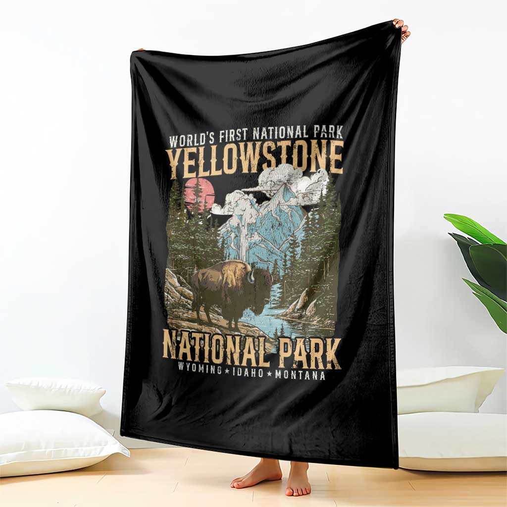 Vintage Yellowstone National Park Throw Blanket Retro Nature Wildlife Outdoor Hiking Camping Forest - Wonder Print Shop