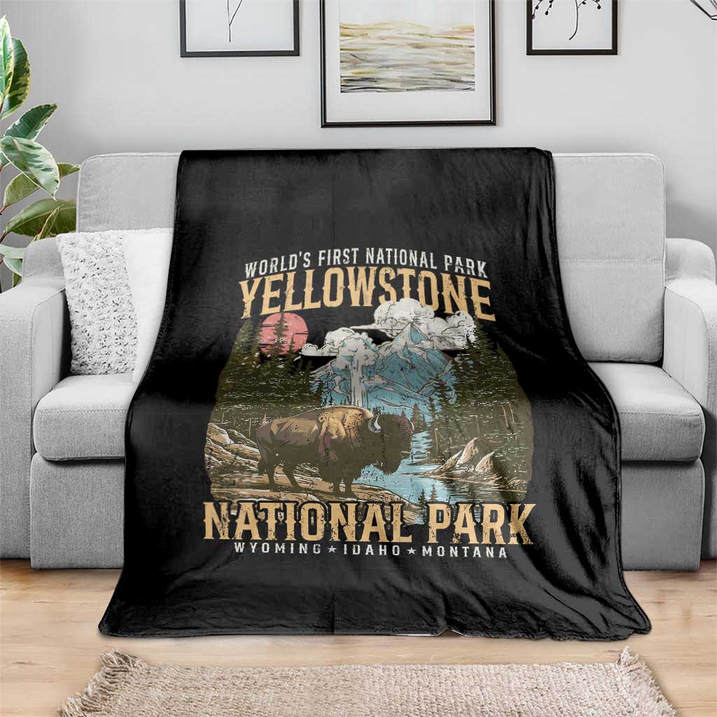 Vintage Yellowstone National Park Throw Blanket Retro Nature Wildlife Outdoor Hiking Camping Forest - Wonder Print Shop
