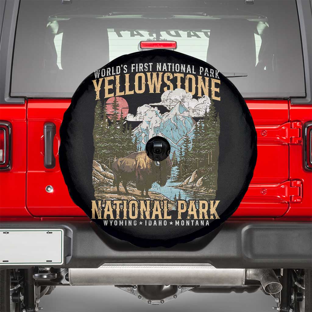 Vintage Yellowstone National Park Spare Tire Cover Retro Nature Wildlife Outdoor Hiking Camping Forest - Wonder Print Shop