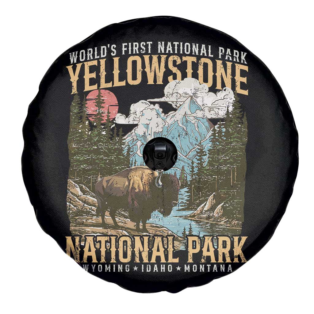 Vintage Yellowstone National Park Spare Tire Cover Retro Nature Wildlife Outdoor Hiking Camping Forest - Wonder Print Shop
