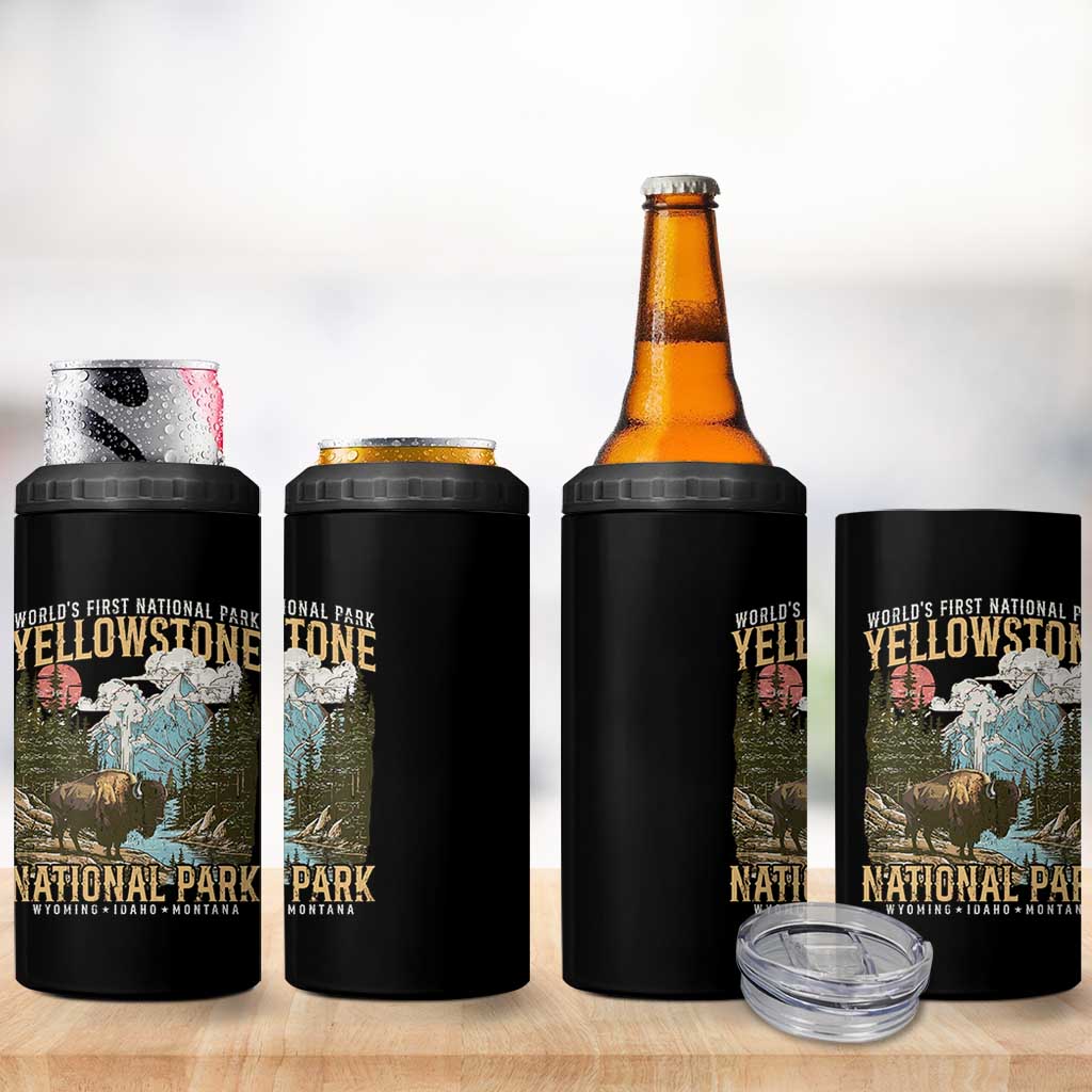 Vintage Yellowstone National Park 4 in 1 Can Cooler Tumbler Retro Nature Wildlife Outdoor Hiking Camping Forest - Wonder Print Shop