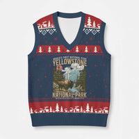 Vintage Yellowstone National Park V-Neck Knit Sweater Vest Retro Nature Wildlife Outdoor Hiking Camping Forest - Wonder Print Shop