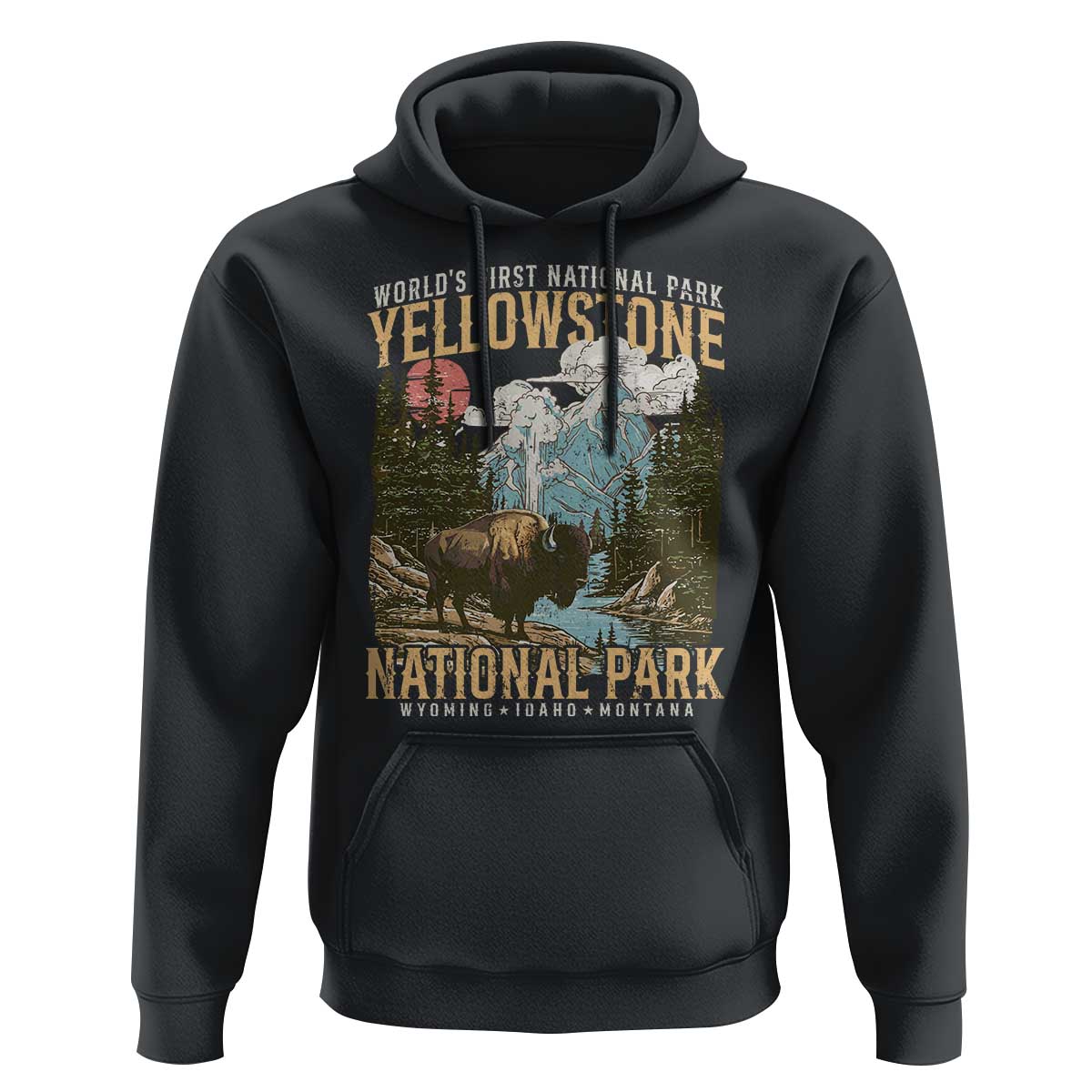 Vintage Yellowstone National Park Hoodie Retro Nature Wildlife Outdoor Hiking Camping Forest - Wonder Print Shop