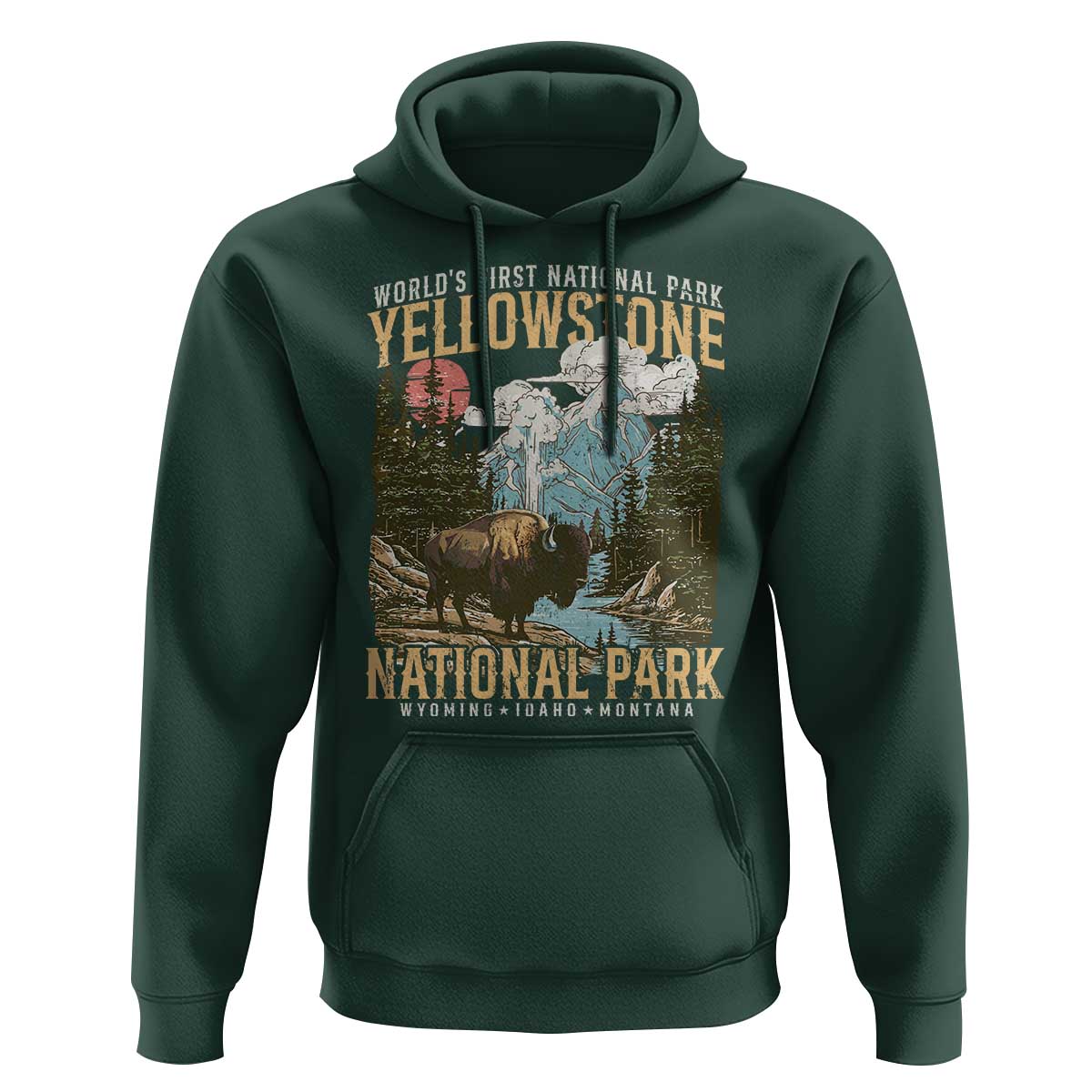 Vintage Yellowstone National Park Hoodie Retro Nature Wildlife Outdoor Hiking Camping Forest - Wonder Print Shop