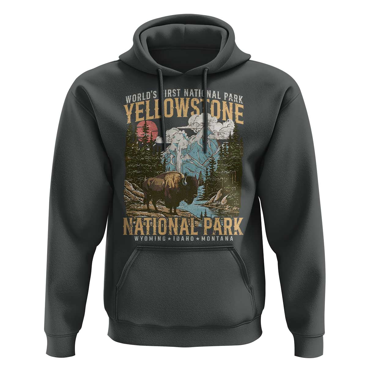 Vintage Yellowstone National Park Hoodie Retro Nature Wildlife Outdoor Hiking Camping Forest - Wonder Print Shop