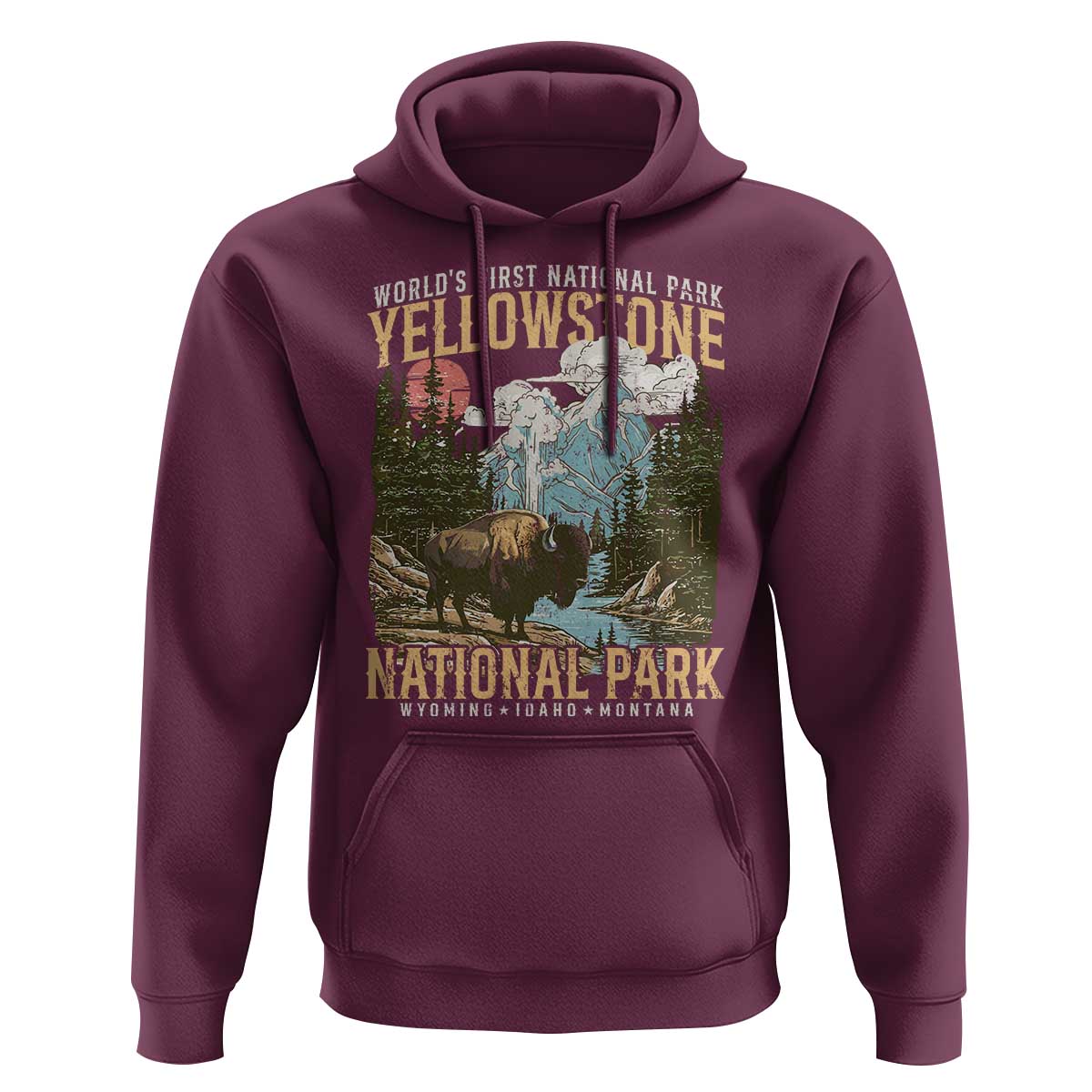 Vintage Yellowstone National Park Hoodie Retro Nature Wildlife Outdoor Hiking Camping Forest - Wonder Print Shop