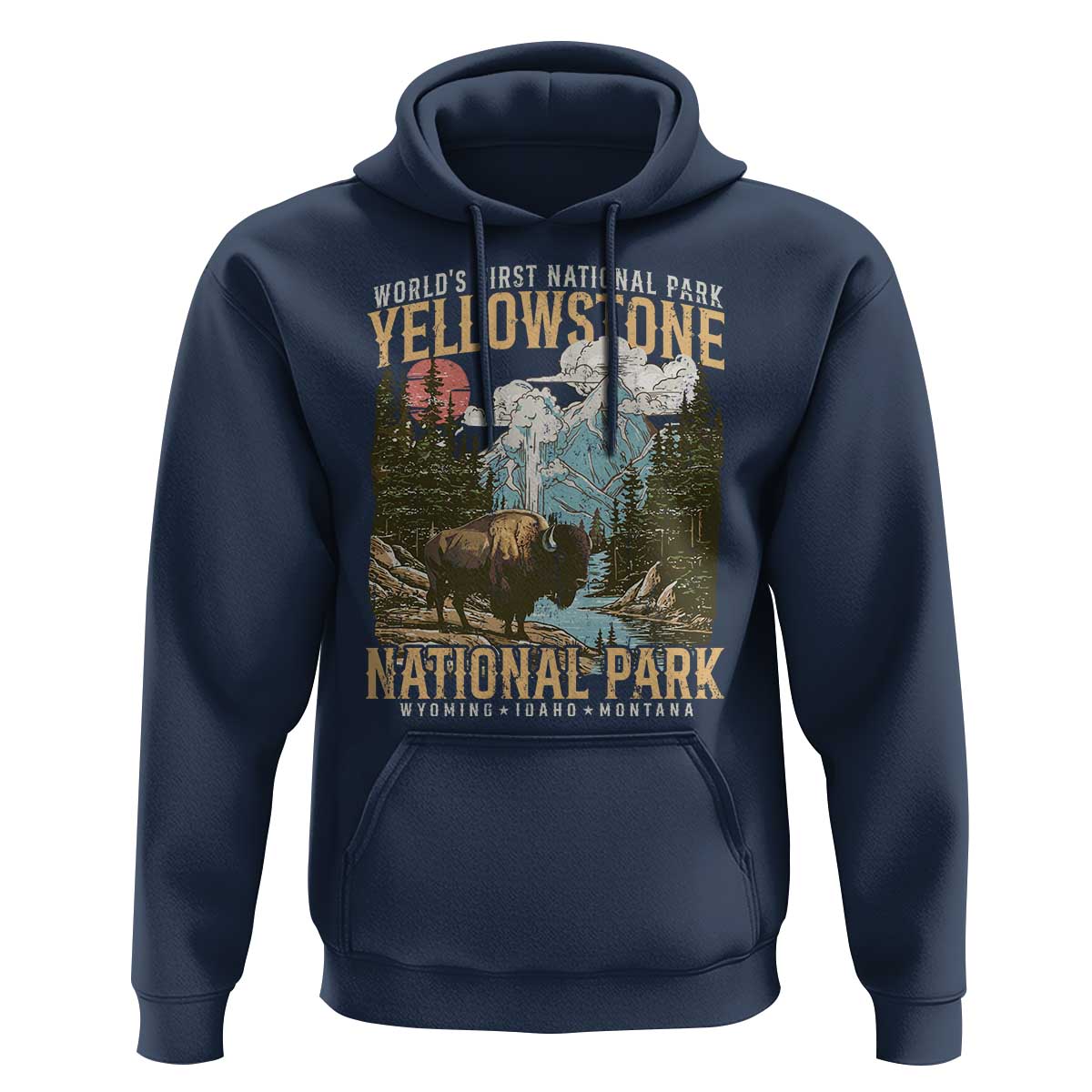 Vintage Yellowstone National Park Hoodie Retro Nature Wildlife Outdoor Hiking Camping Forest - Wonder Print Shop