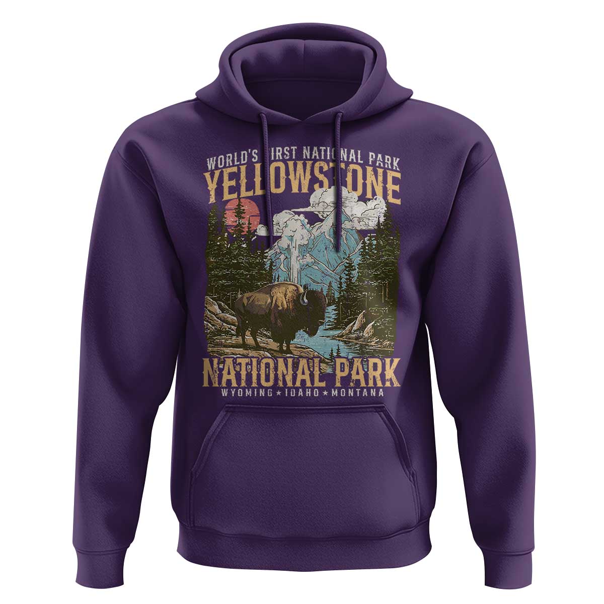 Vintage Yellowstone National Park Hoodie Retro Nature Wildlife Outdoor Hiking Camping Forest - Wonder Print Shop