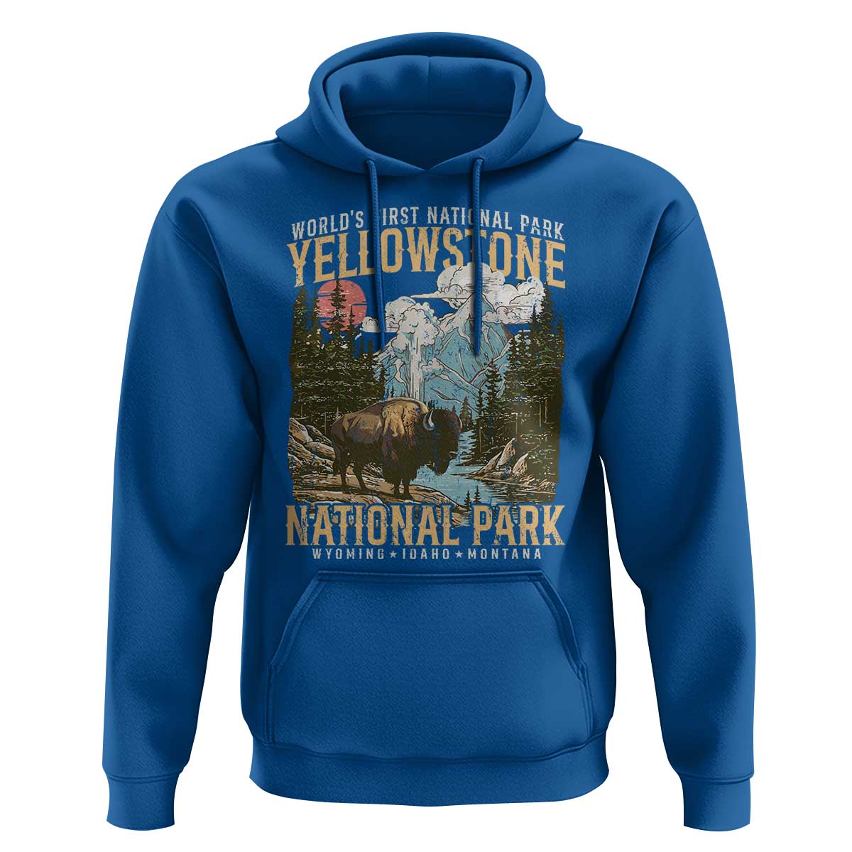 Vintage Yellowstone National Park Hoodie Retro Nature Wildlife Outdoor Hiking Camping Forest - Wonder Print Shop