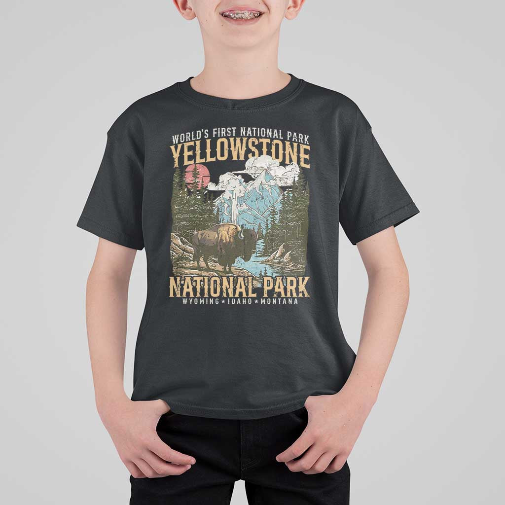 Vintage Yellowstone National Park T Shirt For Kid Retro Nature Wildlife Outdoor Hiking Camping Forest - Wonder Print Shop