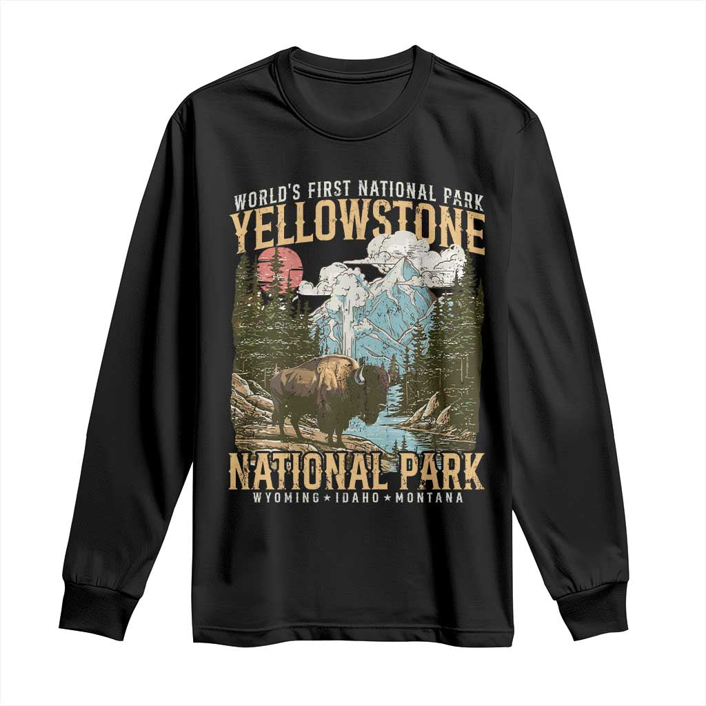 Vintage Yellowstone National Park Long Sleeve Shirt Retro Nature Wildlife Outdoor Hiking Camping Forest - Wonder Print Shop