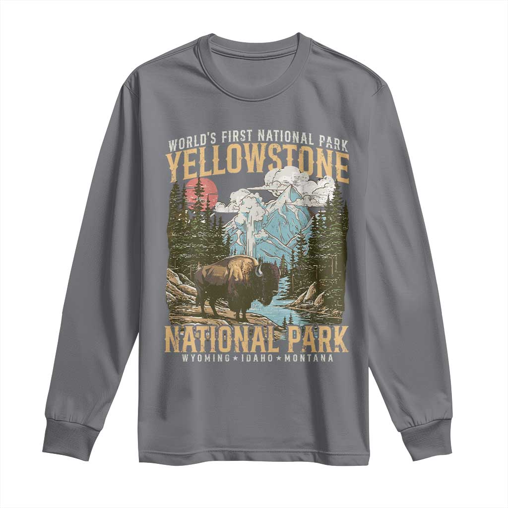 Vintage Yellowstone National Park Long Sleeve Shirt Retro Nature Wildlife Outdoor Hiking Camping Forest - Wonder Print Shop