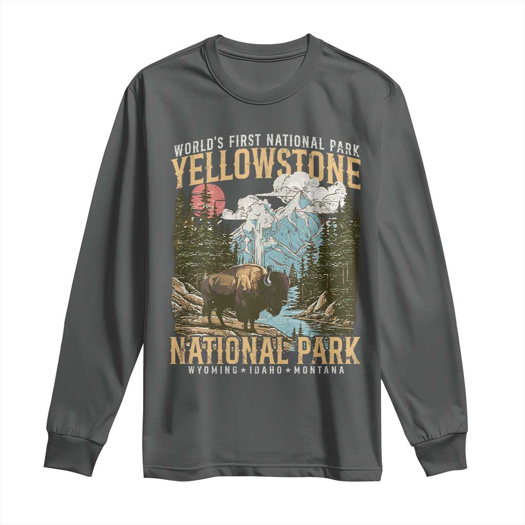 Vintage Yellowstone National Park Long Sleeve Shirt Retro Nature Wildlife Outdoor Hiking Camping Forest - Wonder Print Shop