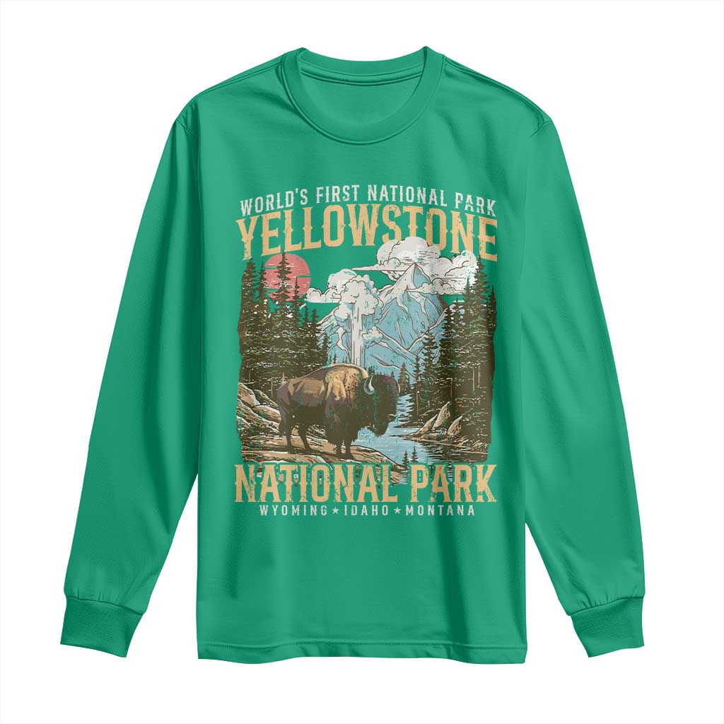 Vintage Yellowstone National Park Long Sleeve Shirt Retro Nature Wildlife Outdoor Hiking Camping Forest - Wonder Print Shop