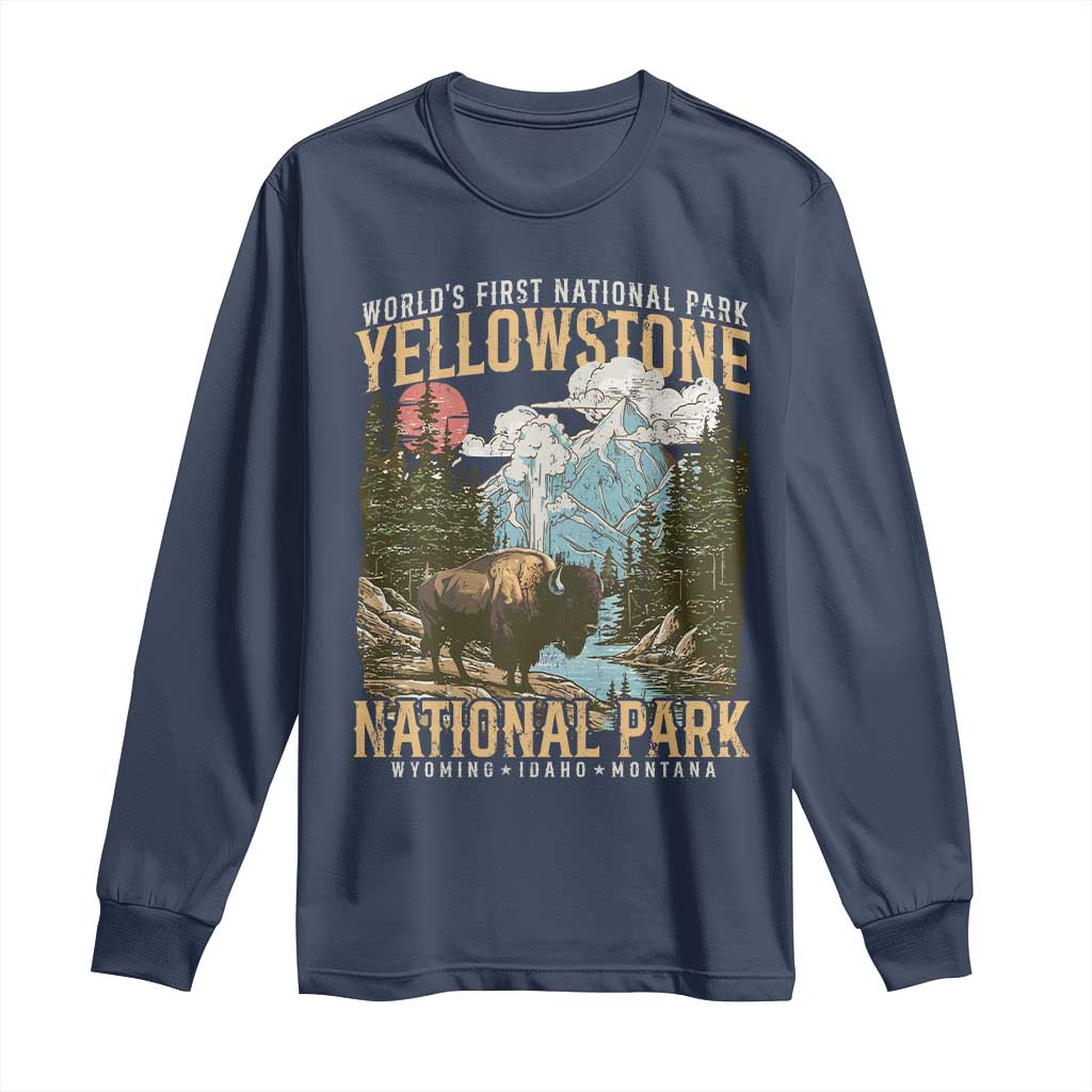 Vintage Yellowstone National Park Long Sleeve Shirt Retro Nature Wildlife Outdoor Hiking Camping Forest - Wonder Print Shop