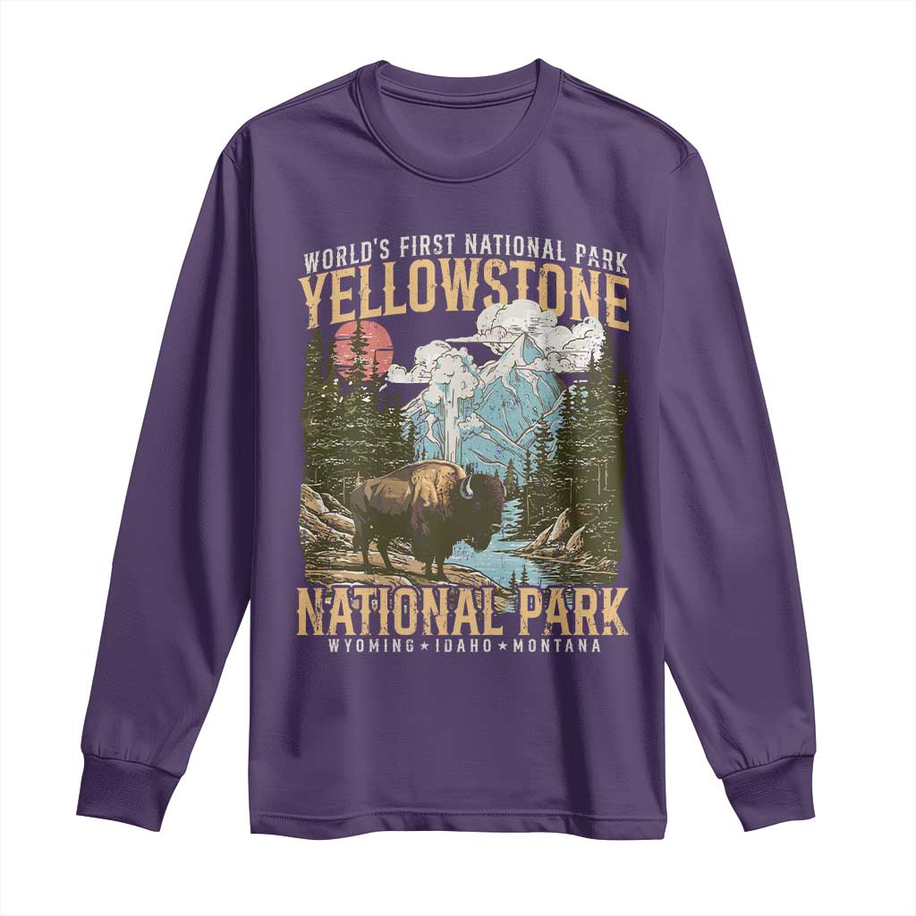 Vintage Yellowstone National Park Long Sleeve Shirt Retro Nature Wildlife Outdoor Hiking Camping Forest - Wonder Print Shop