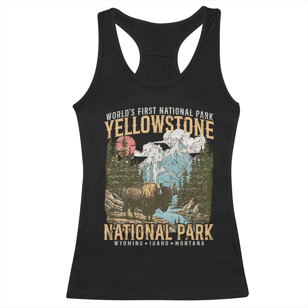 Vintage Yellowstone National Park Racerback Tank Top Retro Nature Wildlife Outdoor Hiking Camping Forest - Wonder Print Shop