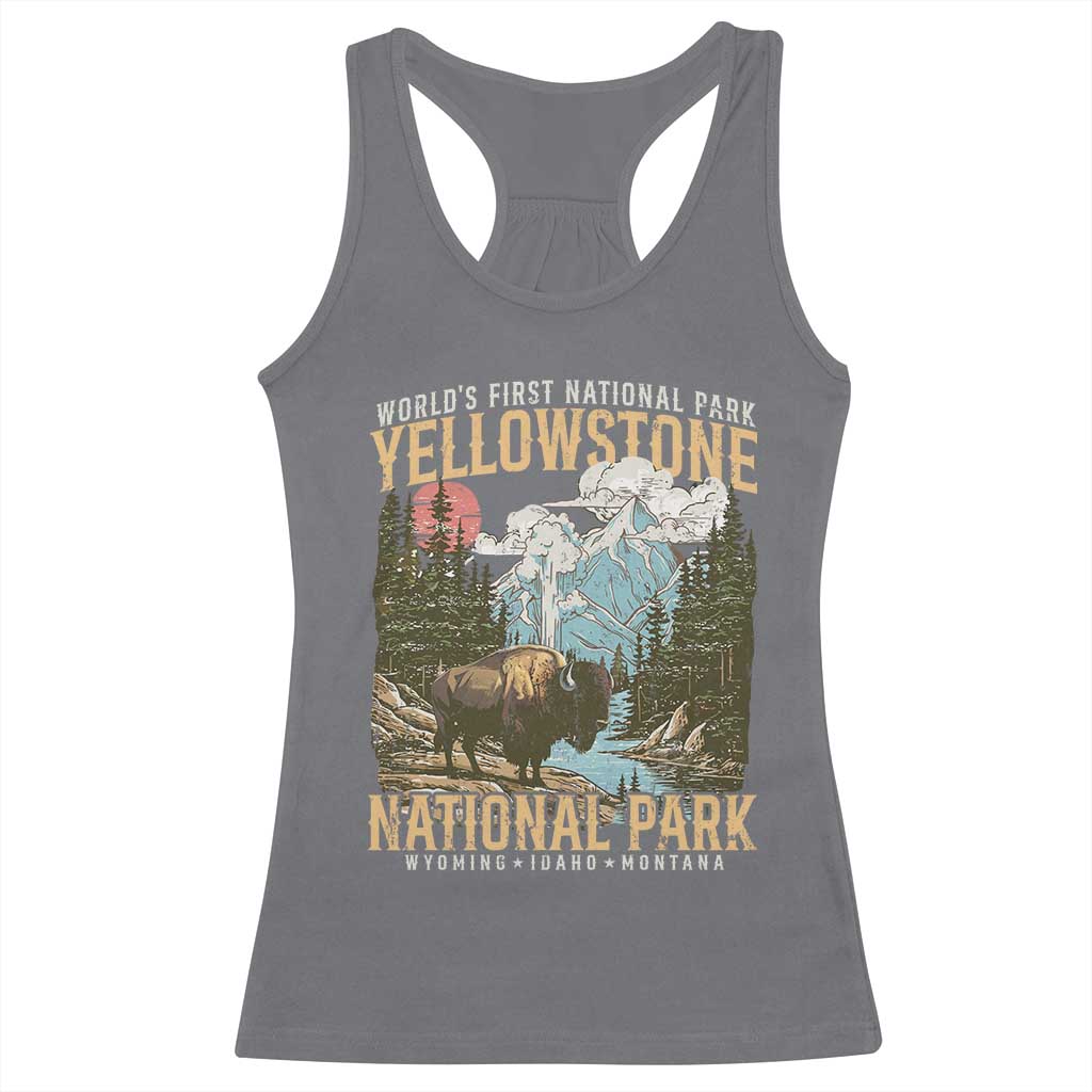 Vintage Yellowstone National Park Racerback Tank Top Retro Nature Wildlife Outdoor Hiking Camping Forest - Wonder Print Shop
