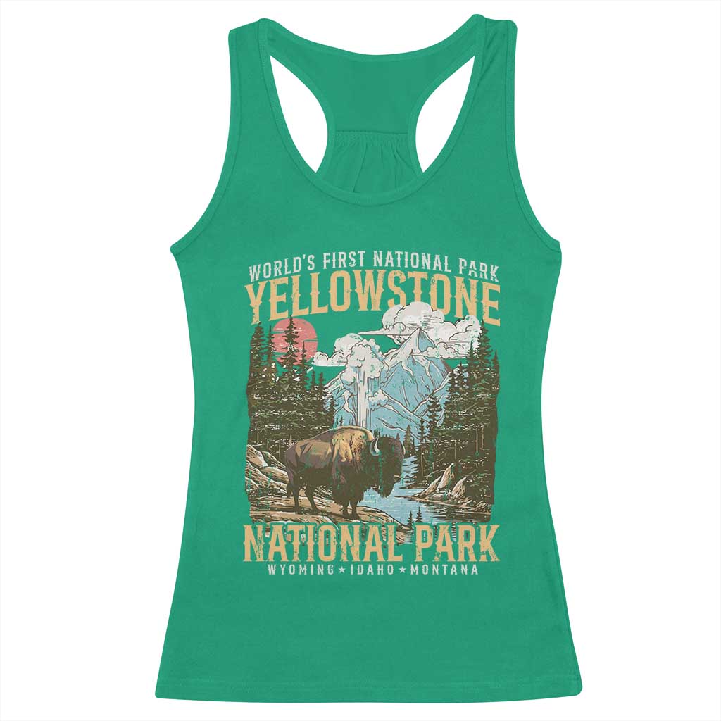 Vintage Yellowstone National Park Racerback Tank Top Retro Nature Wildlife Outdoor Hiking Camping Forest - Wonder Print Shop