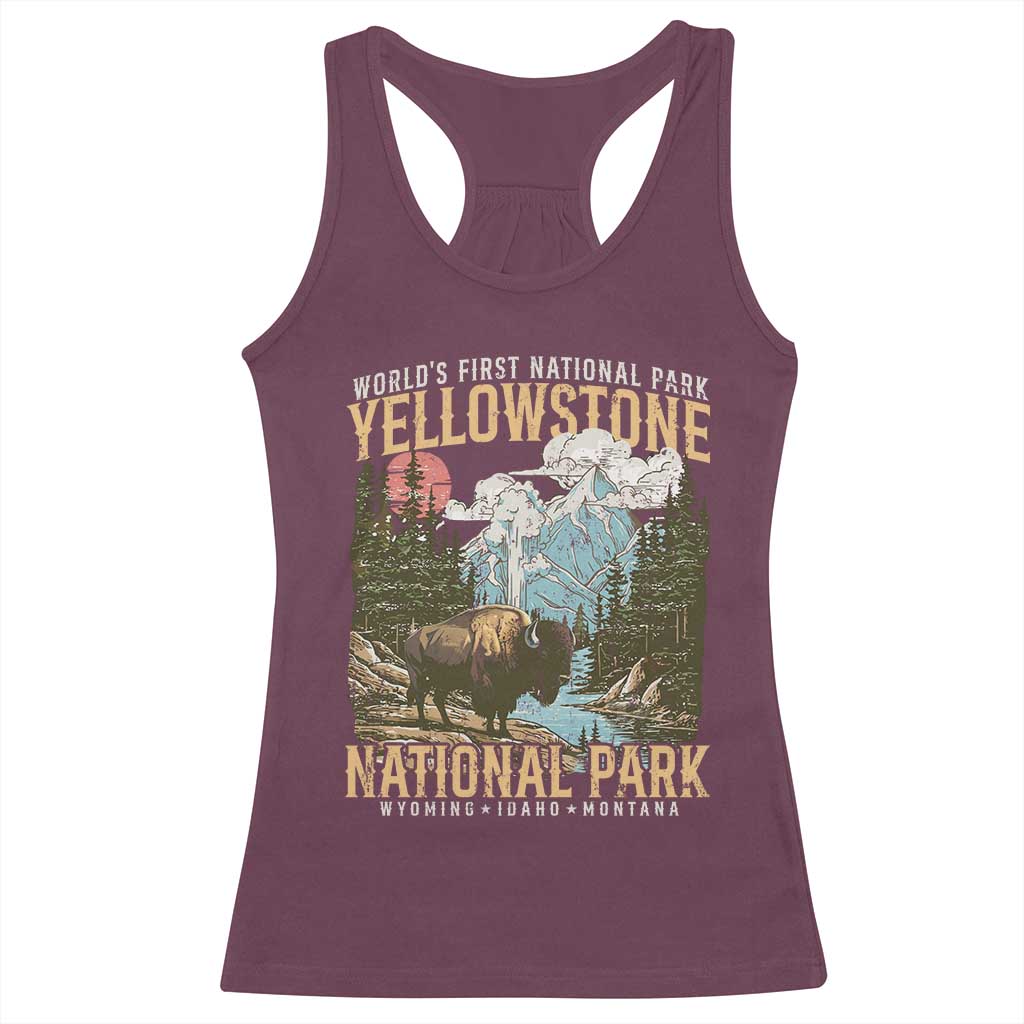 Vintage Yellowstone National Park Racerback Tank Top Retro Nature Wildlife Outdoor Hiking Camping Forest - Wonder Print Shop