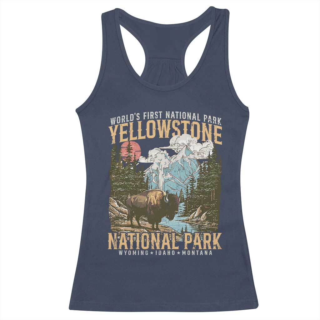 Vintage Yellowstone National Park Racerback Tank Top Retro Nature Wildlife Outdoor Hiking Camping Forest - Wonder Print Shop