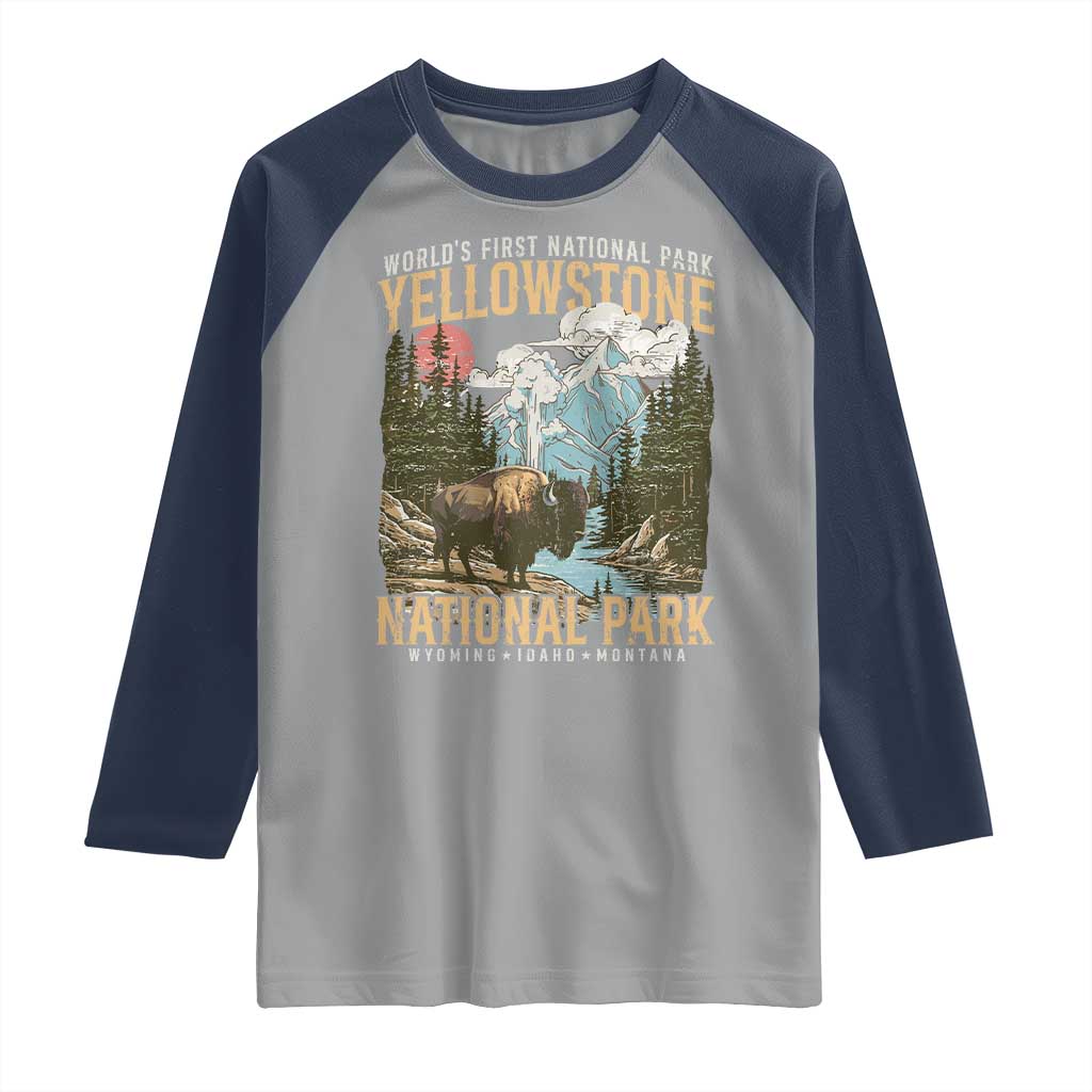 Vintage Yellowstone National Park Raglan Shirt Retro Nature Wildlife Outdoor Hiking Camping Forest - Wonder Print Shop