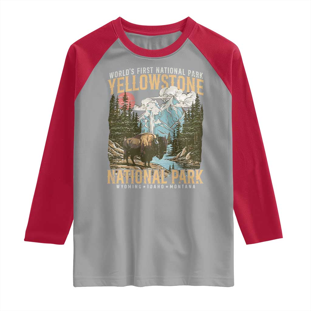 Vintage Yellowstone National Park Raglan Shirt Retro Nature Wildlife Outdoor Hiking Camping Forest - Wonder Print Shop