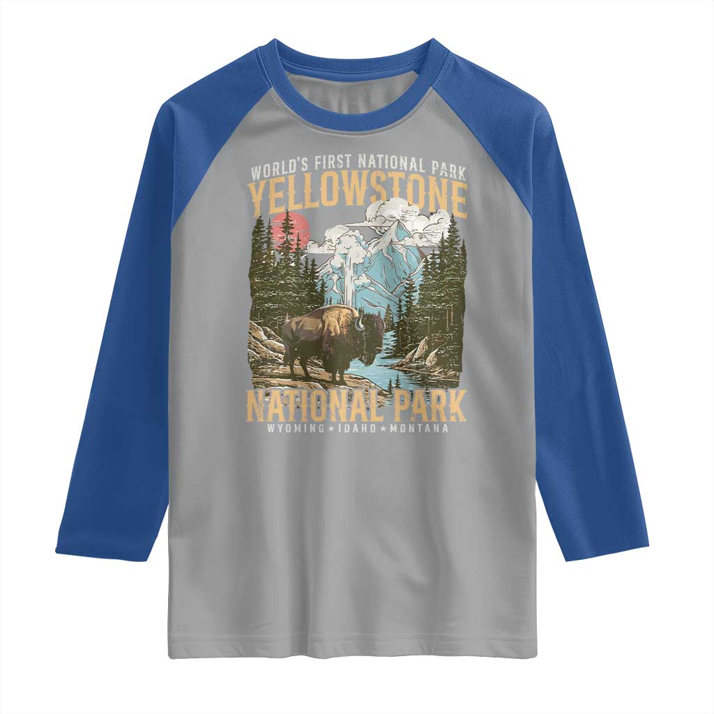 Vintage Yellowstone National Park Raglan Shirt Retro Nature Wildlife Outdoor Hiking Camping Forest - Wonder Print Shop