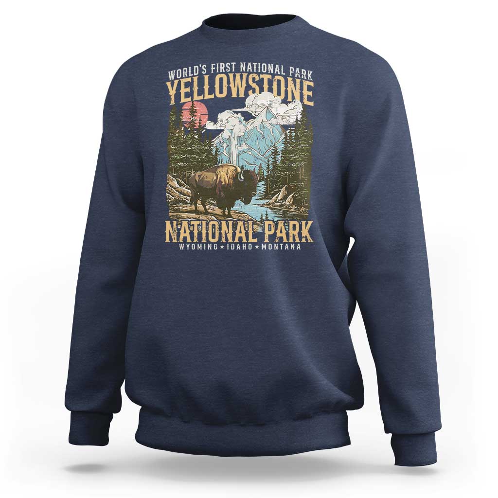 Vintage Yellowstone National Park Sweatshirt Retro Nature Wildlife Outdoor Hiking Camping Forest - Wonder Print Shop