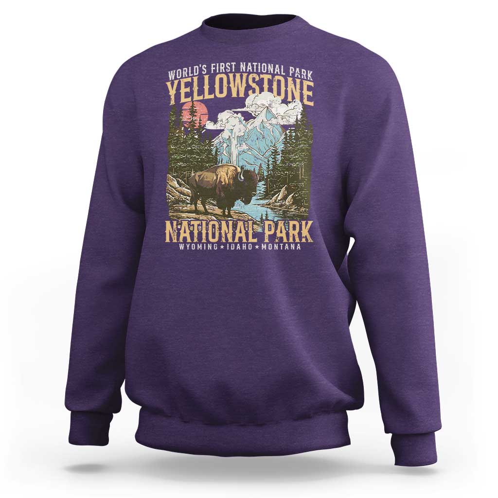 Vintage Yellowstone National Park Sweatshirt Retro Nature Wildlife Outdoor Hiking Camping Forest - Wonder Print Shop