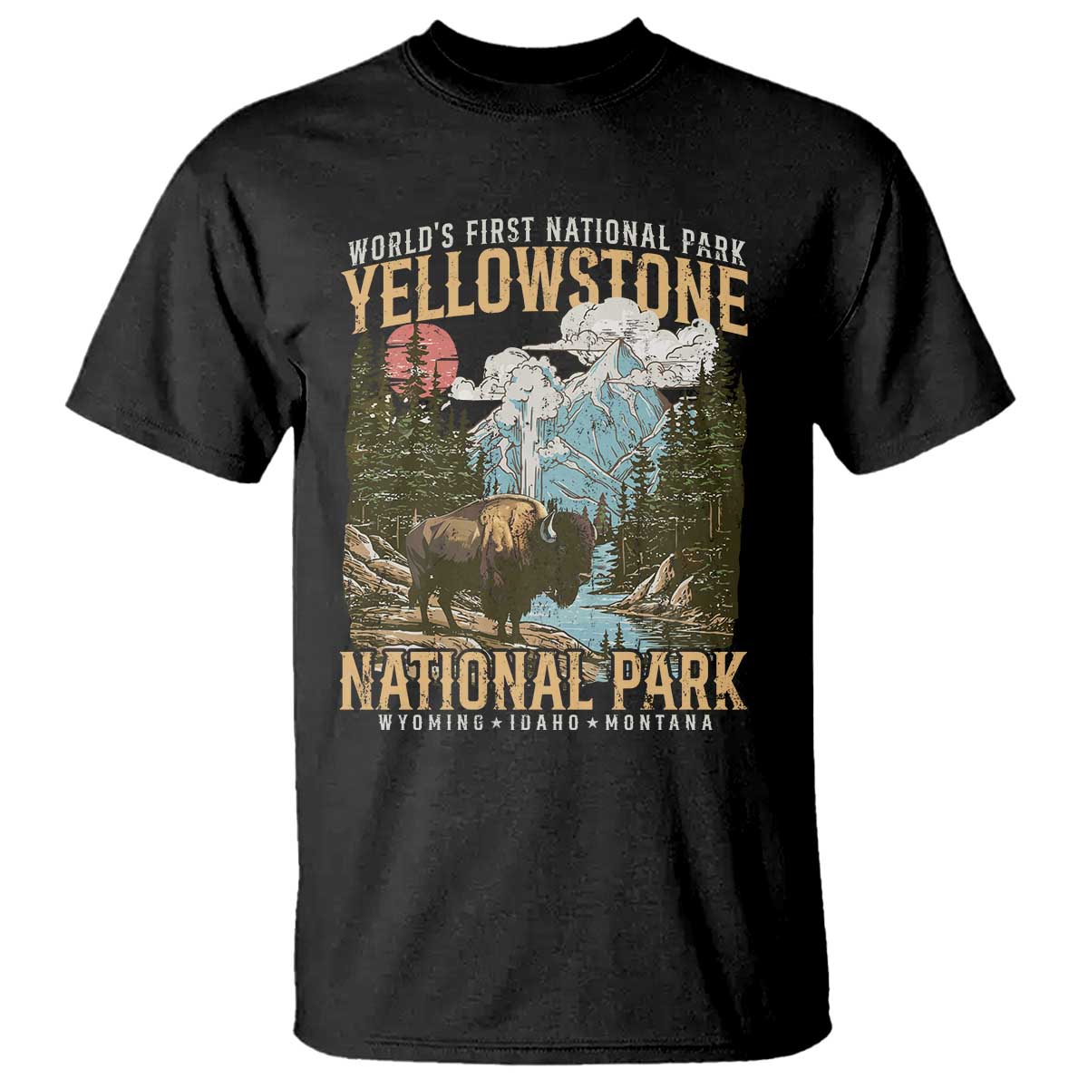 Vintage Yellowstone National Park T Shirt Retro Nature Wildlife Outdoor Hiking Camping Forest - Wonder Print Shop
