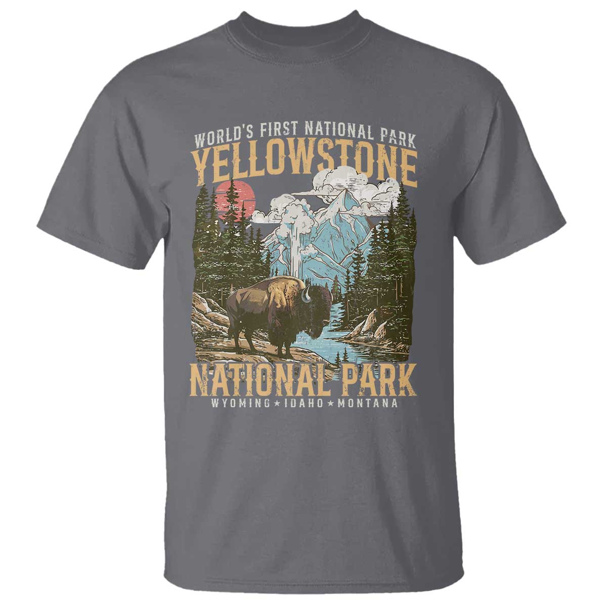 Vintage Yellowstone National Park T Shirt Retro Nature Wildlife Outdoor Hiking Camping Forest - Wonder Print Shop