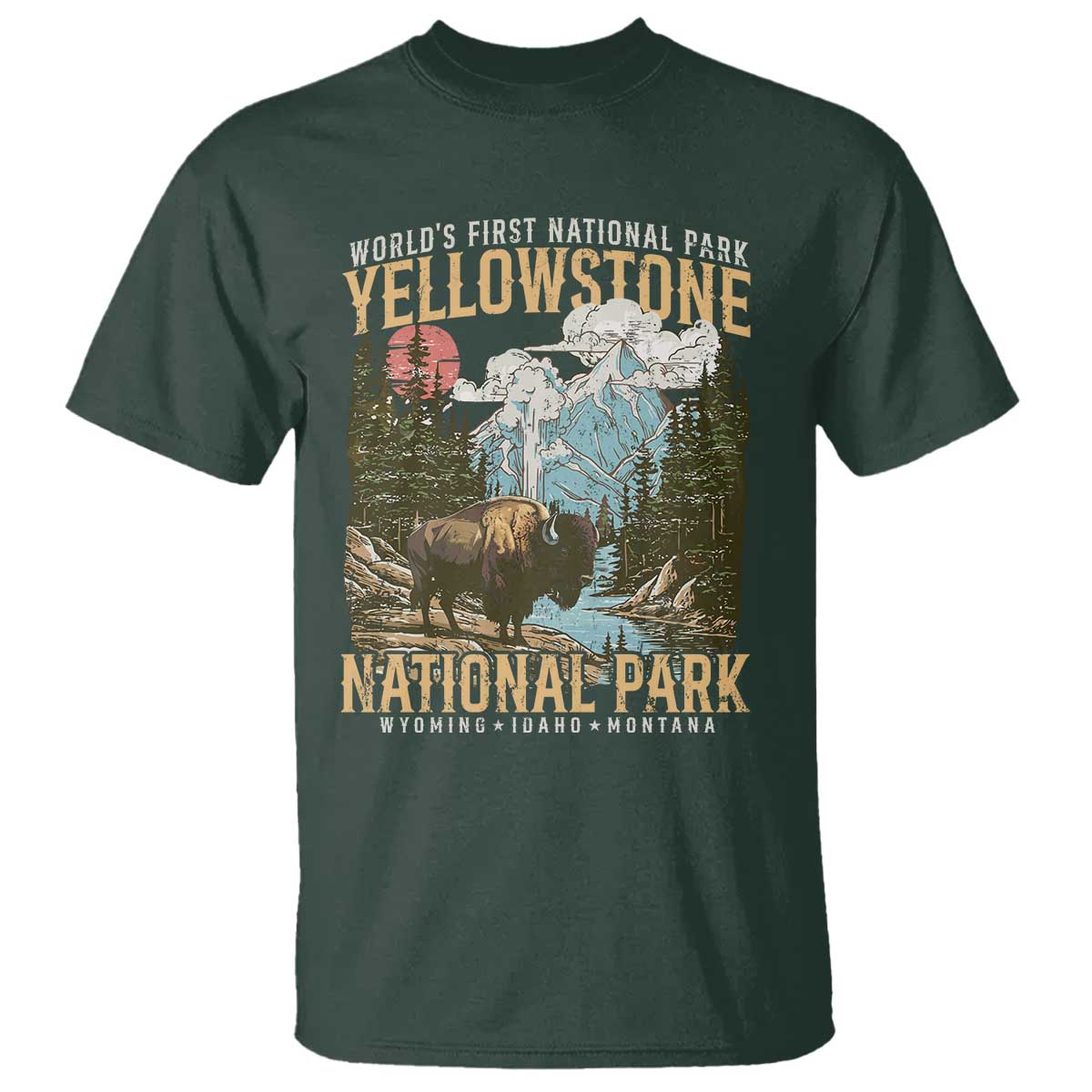 Vintage Yellowstone National Park T Shirt Retro Nature Wildlife Outdoor Hiking Camping Forest - Wonder Print Shop