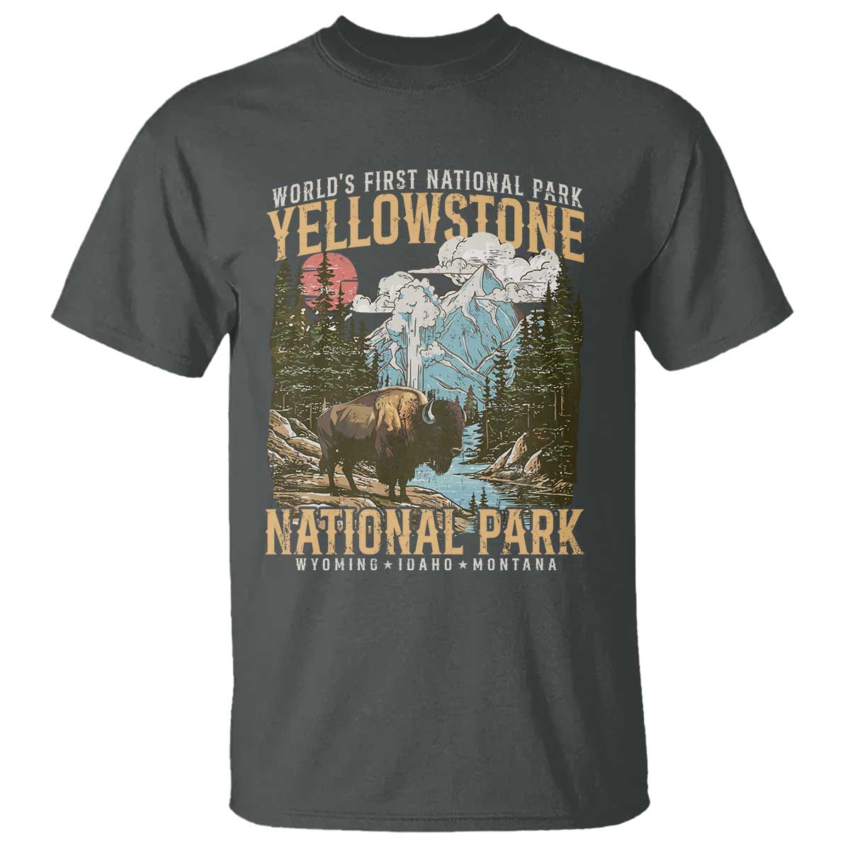Vintage Yellowstone National Park T Shirt Retro Nature Wildlife Outdoor Hiking Camping Forest - Wonder Print Shop