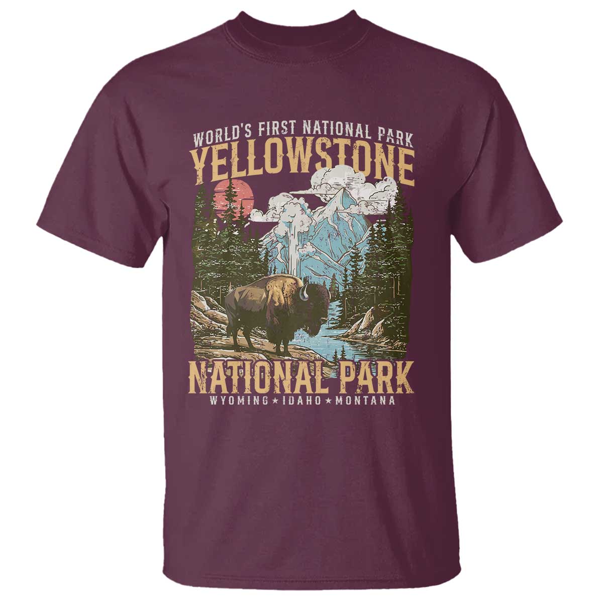 Vintage Yellowstone National Park T Shirt Retro Nature Wildlife Outdoor Hiking Camping Forest - Wonder Print Shop