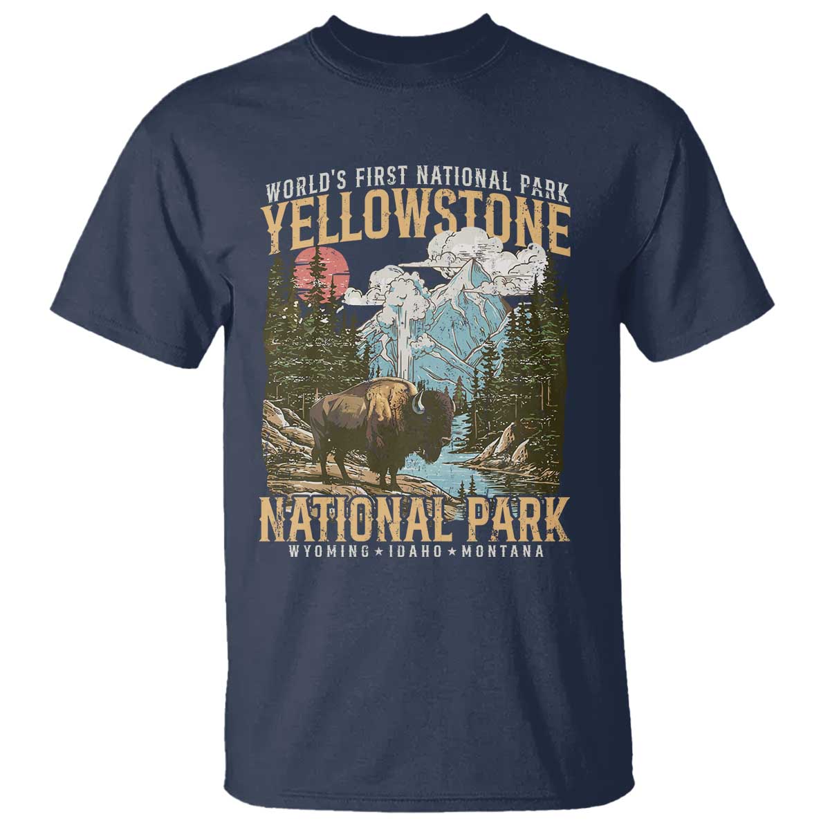 Vintage Yellowstone National Park T Shirt Retro Nature Wildlife Outdoor Hiking Camping Forest - Wonder Print Shop