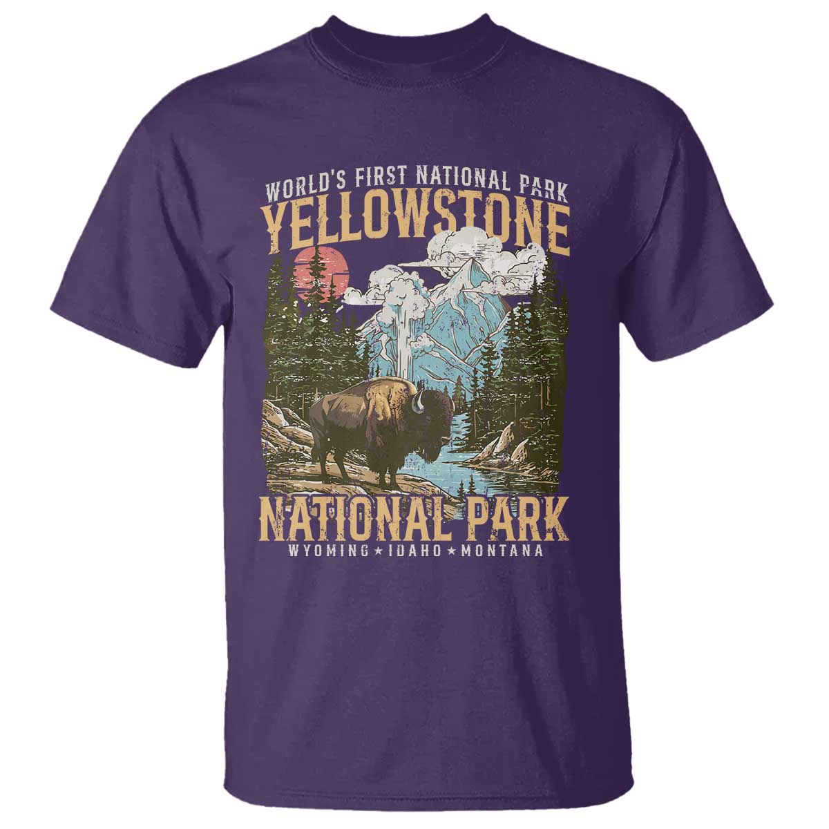 Vintage Yellowstone National Park T Shirt Retro Nature Wildlife Outdoor Hiking Camping Forest - Wonder Print Shop