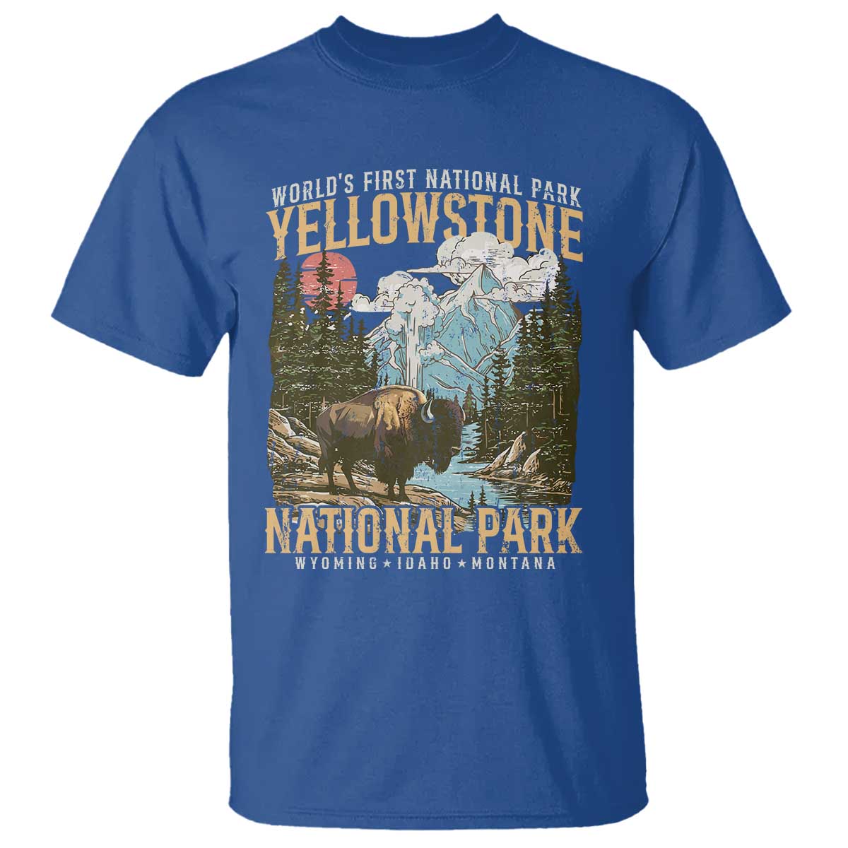 Vintage Yellowstone National Park T Shirt Retro Nature Wildlife Outdoor Hiking Camping Forest - Wonder Print Shop