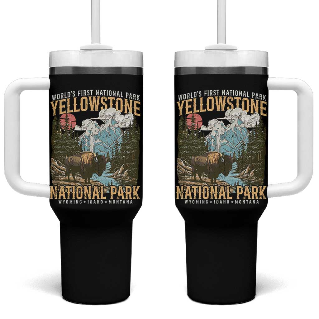 Vintage Yellowstone National Park Tumbler With Handle Retro Nature Wildlife Outdoor Hiking Camping Forest - Wonder Print Shop