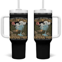 Vintage Yellowstone National Park Tumbler With Handle Retro Nature Wildlife Outdoor Hiking Camping Forest - Wonder Print Shop