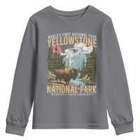 Vintage Yellowstone National Park Youth Sweatshirt Retro Nature Wildlife Outdoor Hiking Camping Forest - Wonder Print Shop