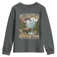 Vintage Yellowstone National Park Youth Sweatshirt Retro Nature Wildlife Outdoor Hiking Camping Forest - Wonder Print Shop
