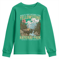 Vintage Yellowstone National Park Youth Sweatshirt Retro Nature Wildlife Outdoor Hiking Camping Forest - Wonder Print Shop