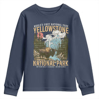 Vintage Yellowstone National Park Youth Sweatshirt Retro Nature Wildlife Outdoor Hiking Camping Forest - Wonder Print Shop