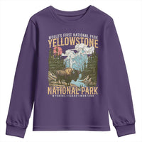 Vintage Yellowstone National Park Youth Sweatshirt Retro Nature Wildlife Outdoor Hiking Camping Forest - Wonder Print Shop