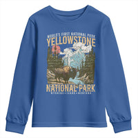 Vintage Yellowstone National Park Youth Sweatshirt Retro Nature Wildlife Outdoor Hiking Camping Forest - Wonder Print Shop