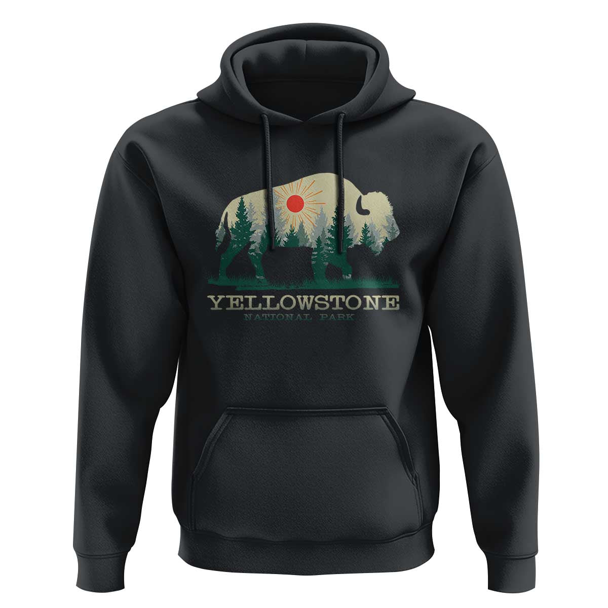 Yellowstone National Park Hoodie Bison Nature Wildlife Outdoor Hiking Camping Forest - Wonder Print Shop