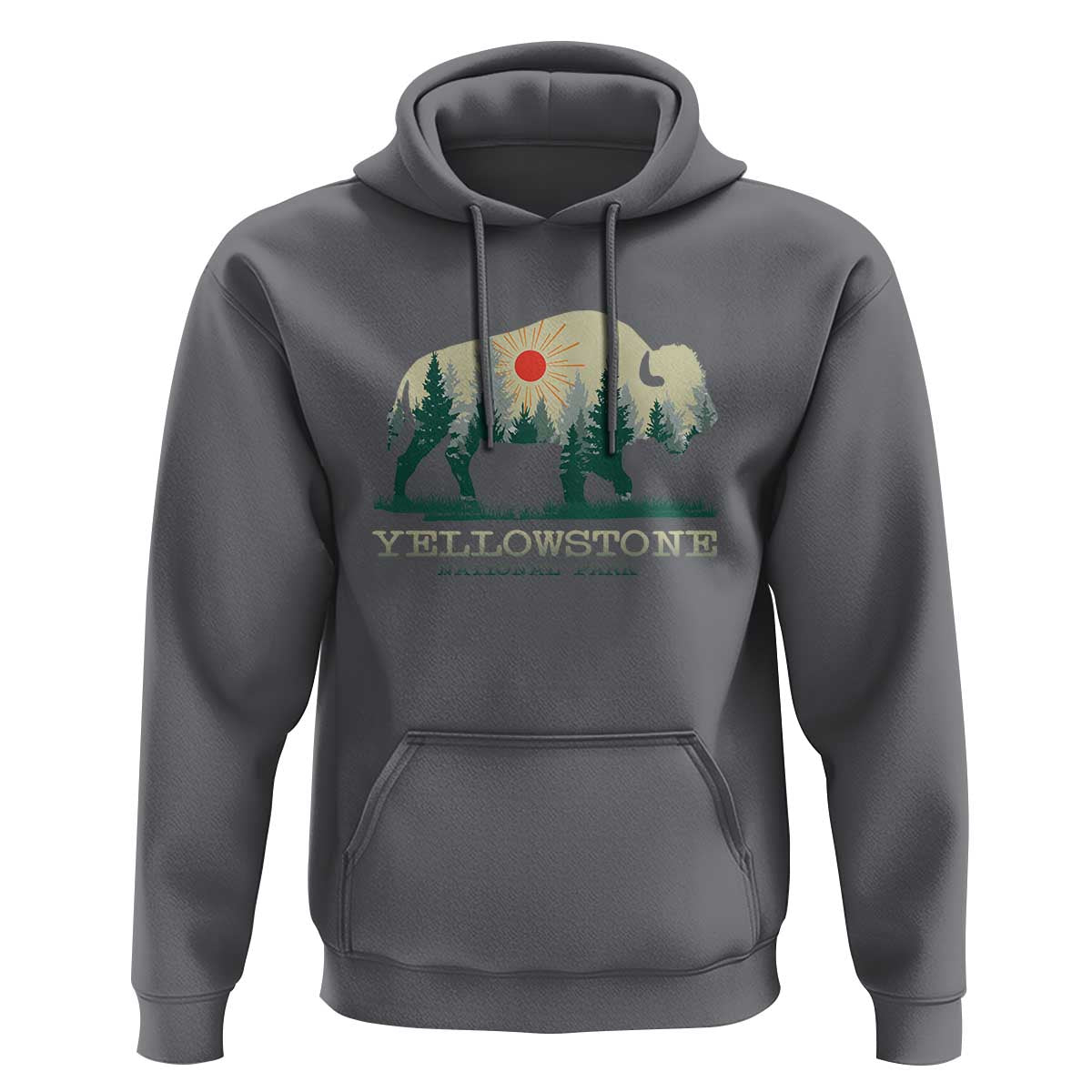 Yellowstone National Park Hoodie Bison Nature Wildlife Outdoor Hiking Camping Forest - Wonder Print Shop